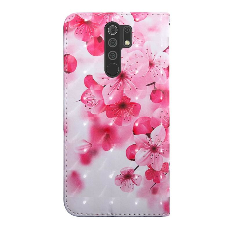 Læder Cover Xiaomi Redmi 9 Lyserøde Blomster