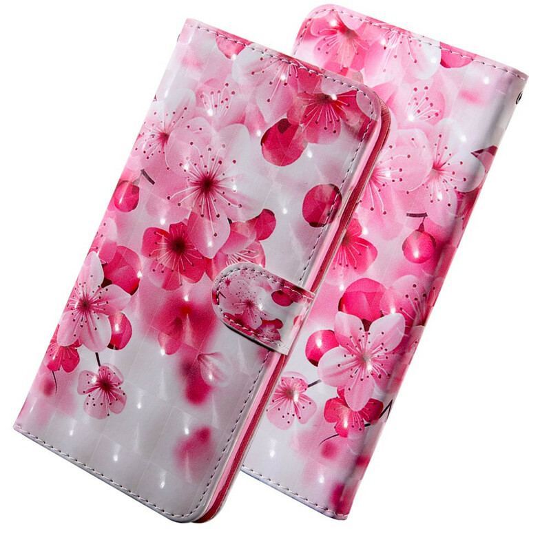 Læder Cover Xiaomi Redmi 9 Lyserøde Blomster