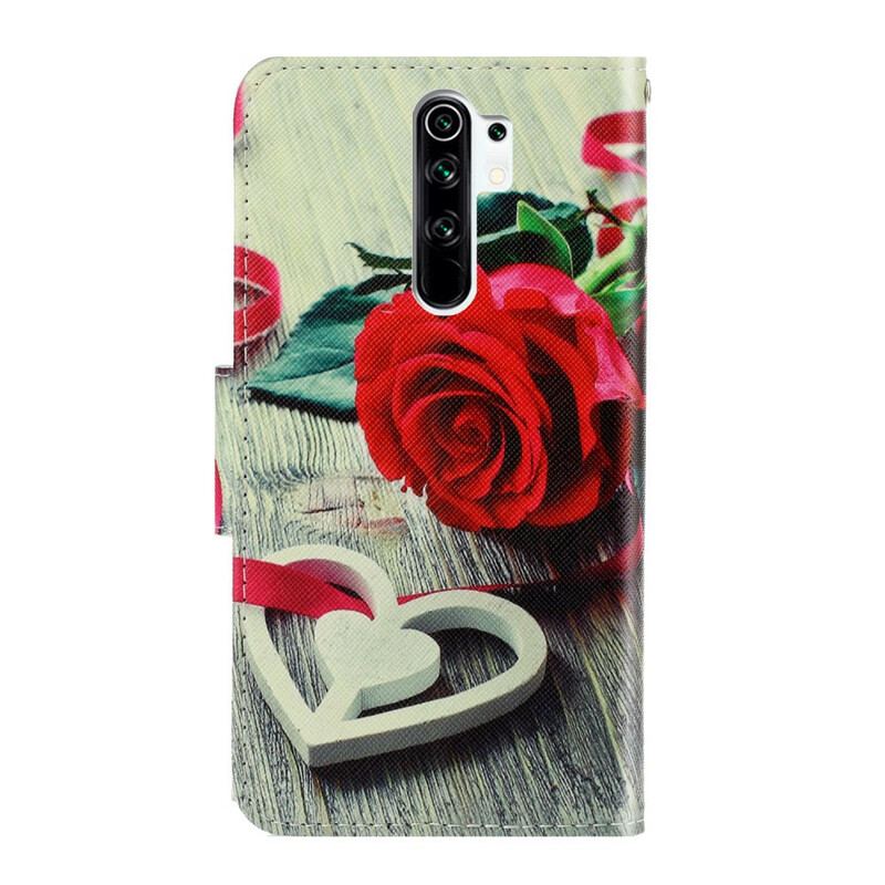 Læder Cover Xiaomi Redmi 9 Med Snor Romantisk Rose Med Rem