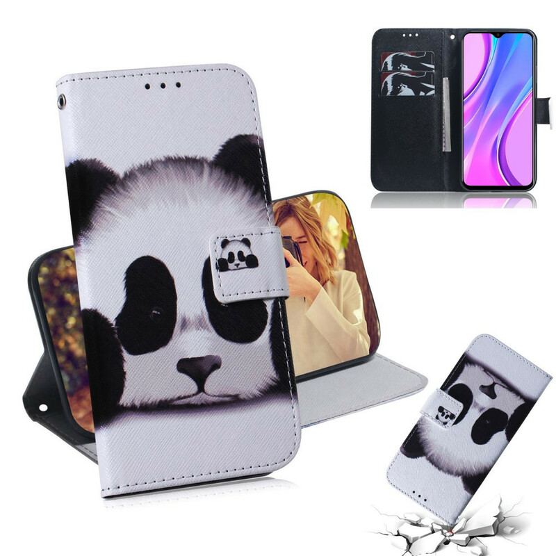 Læder Cover Xiaomi Redmi 9 Panda Ansigt