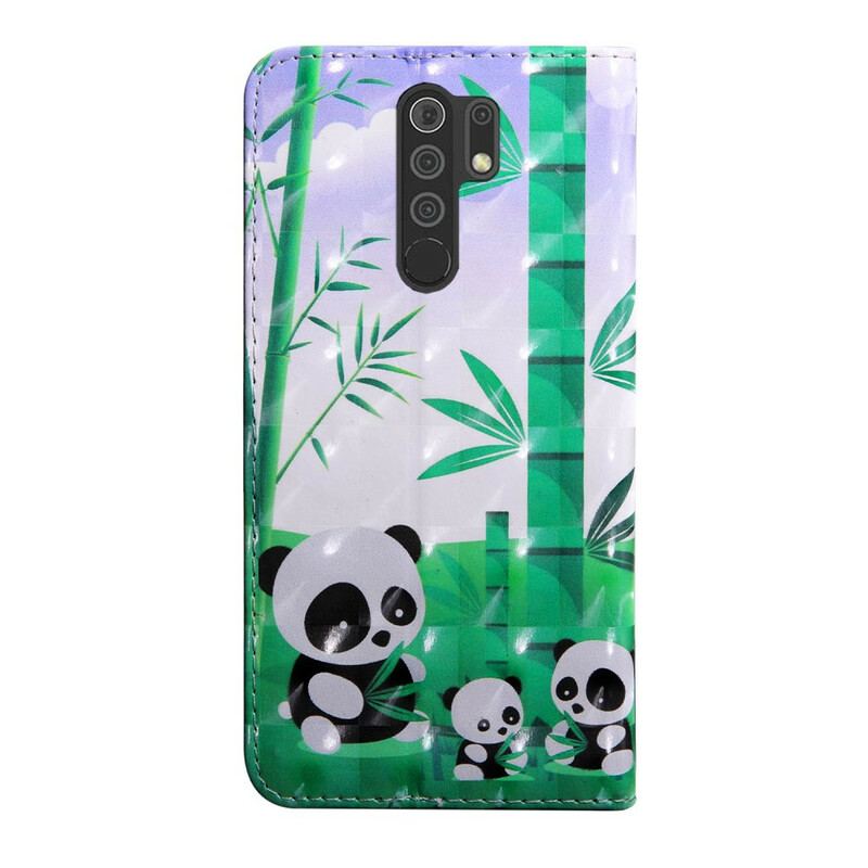 Læder Cover Xiaomi Redmi 9 Panda Familie