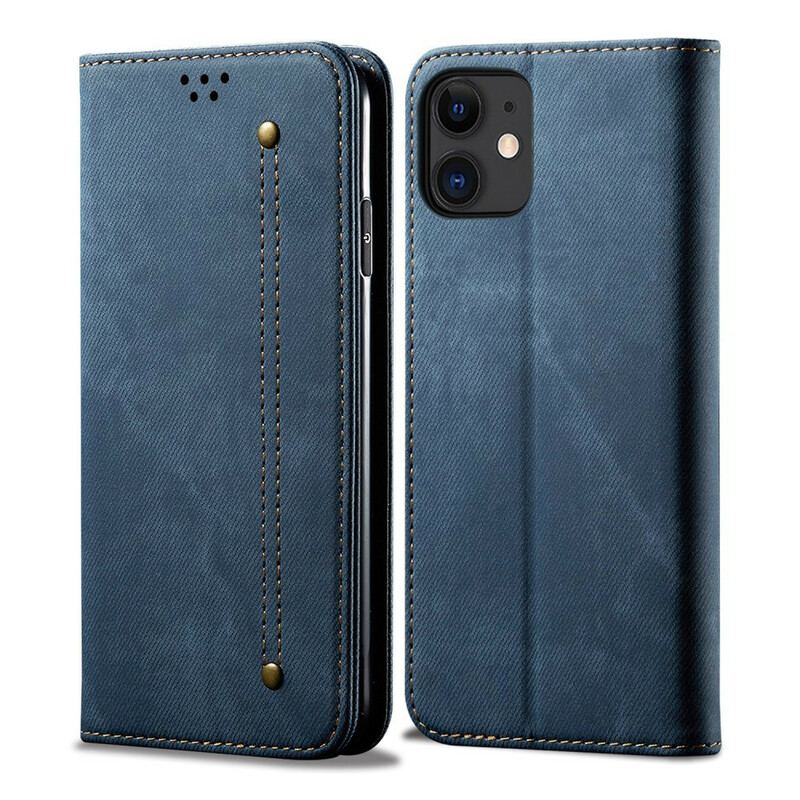 Cover iPhone 12 Mini Flip Cover Tekstur På Jeans I Imiteret Læder