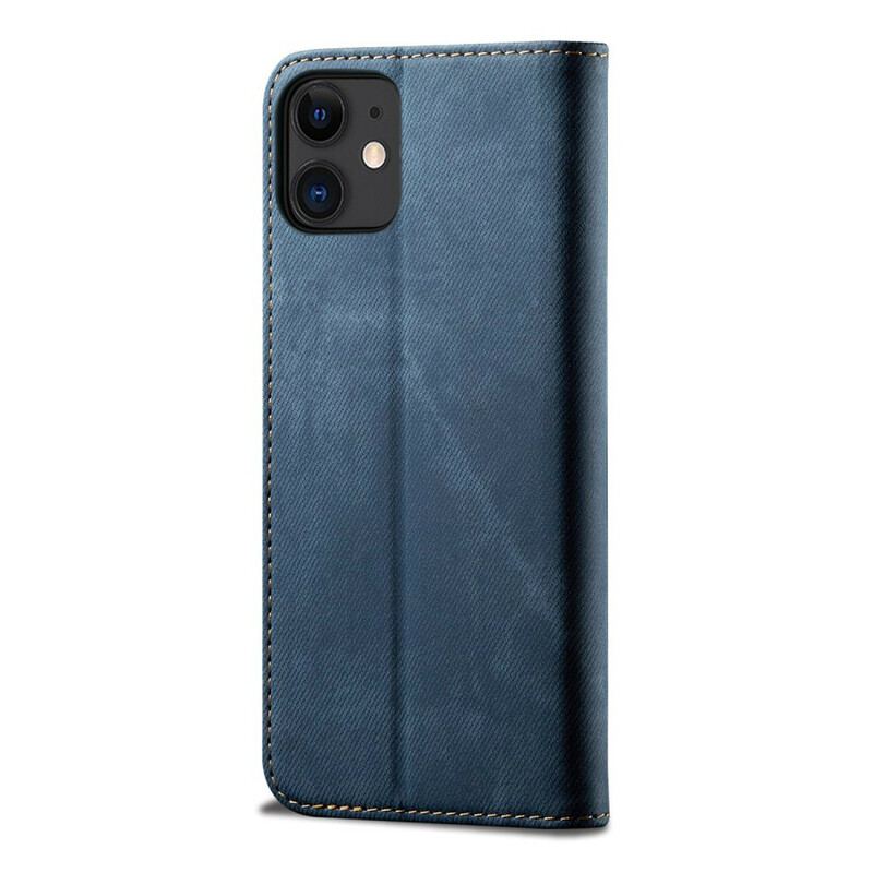 Cover iPhone 12 Mini Flip Cover Tekstur På Jeans I Imiteret Læder