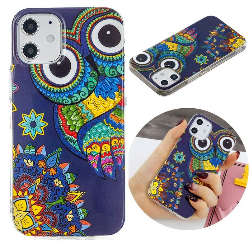 Cover iPhone 12 Mini Fluorescerende Ugle Mandala