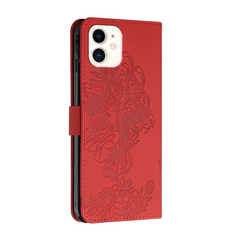 Flip Cover iPhone 12 Mini Med Snor Barok Strappy Tiger