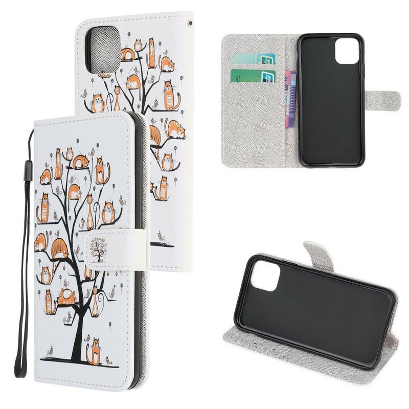 Flip Cover iPhone 12 Mini Med Snor Funky Cats Med Rem