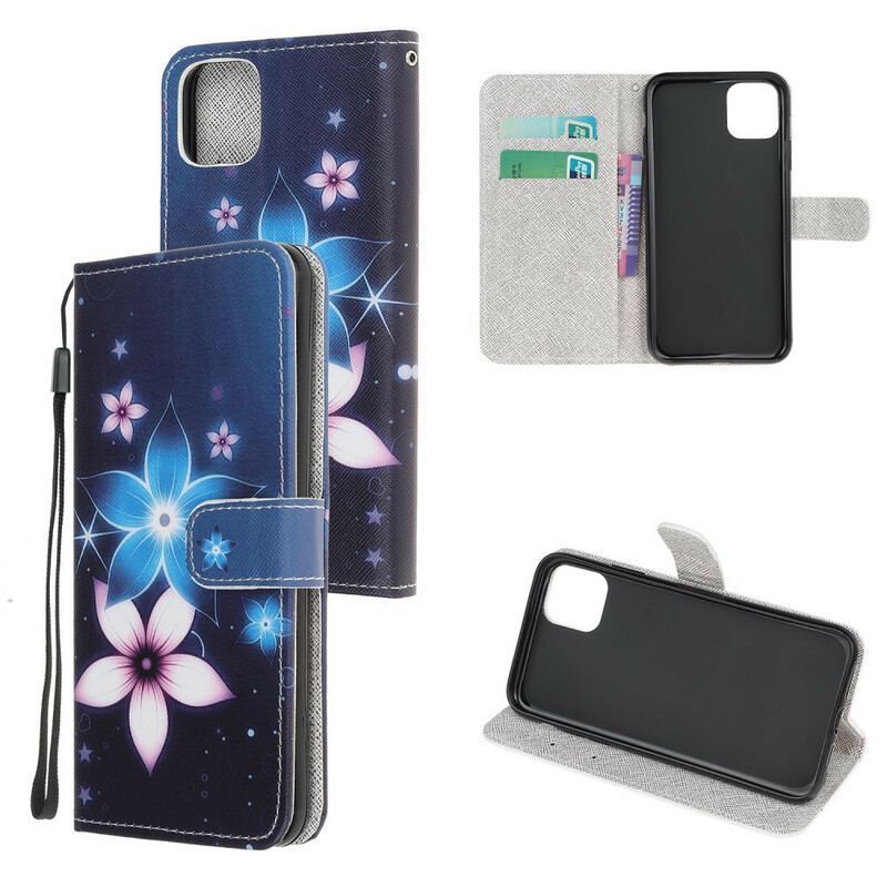 Flip Cover iPhone 12 Mini Med Snor Lunar Strap Blomster