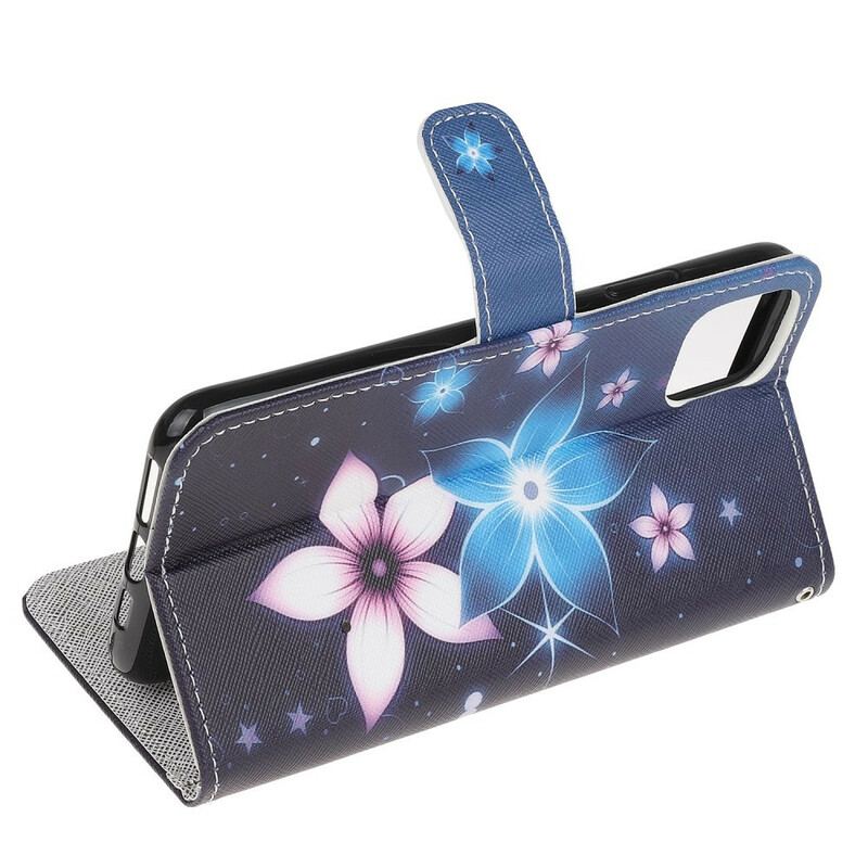 Flip Cover iPhone 12 Mini Med Snor Lunar Strap Blomster