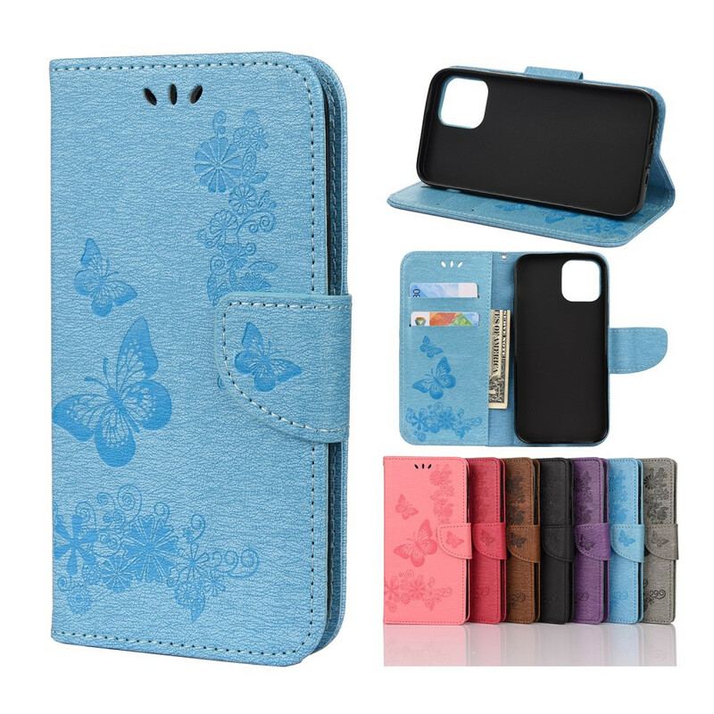 Flip Cover iPhone 12 Mini Med Snor Pragtfulde Stropsommerfugle