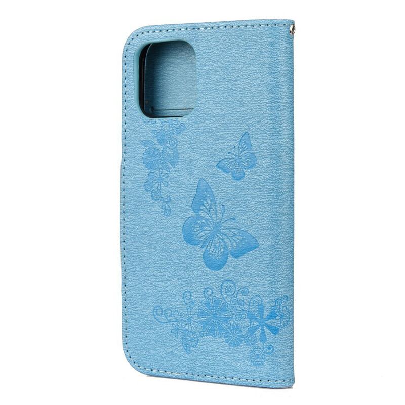 Flip Cover iPhone 12 Mini Med Snor Pragtfulde Stropsommerfugle