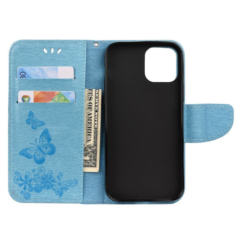 Flip Cover iPhone 12 Mini Med Snor Pragtfulde Stropsommerfugle