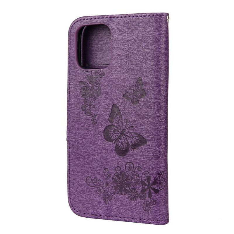 Flip Cover iPhone 12 Mini Med Snor Pragtfulde Stropsommerfugle