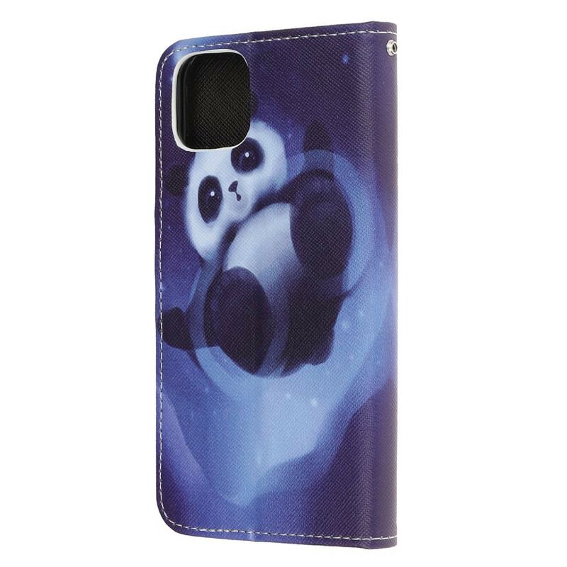 Læder Cover iPhone 12 Mini Med Snor Panda Space Med Snor