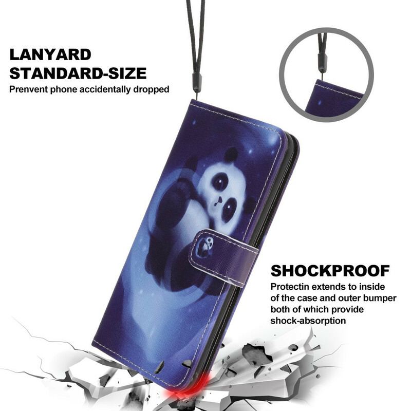 Læder Cover iPhone 12 Mini Med Snor Panda Space Med Snor