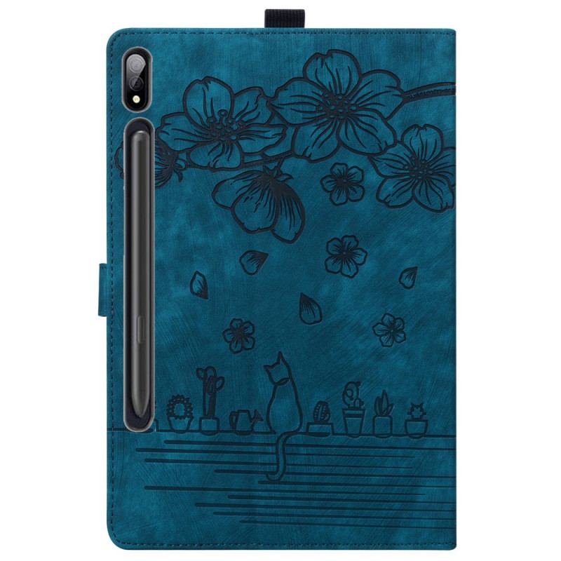 Flip Cover Samsung Galaxy Tab S9 Fe Plus Blomster Og Kattemønster