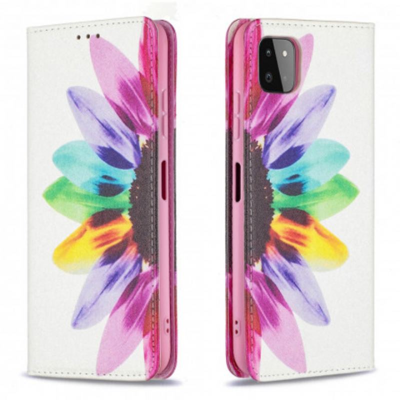 Cover Samsung Galaxy A22 5G Flip Cover Akvarel Blomst