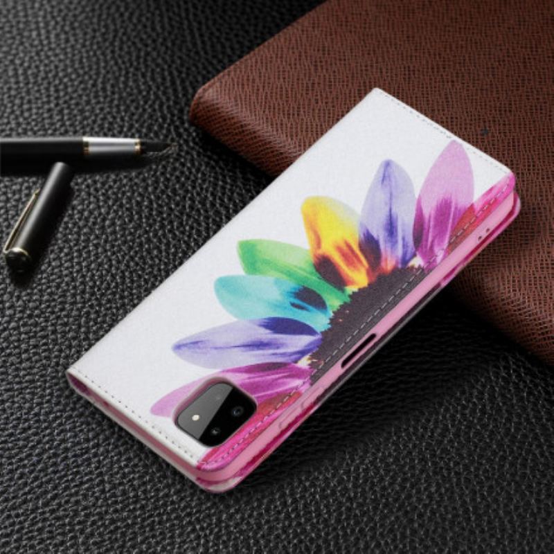 Cover Samsung Galaxy A22 5G Flip Cover Akvarel Blomst