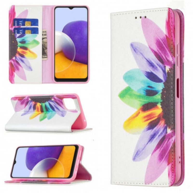 Cover Samsung Galaxy A22 5G Flip Cover Akvarel Blomst