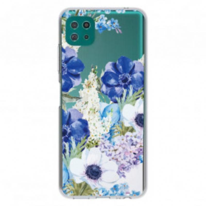 Cover Samsung Galaxy A22 5G Sømløs Akvarel Blå Blomster