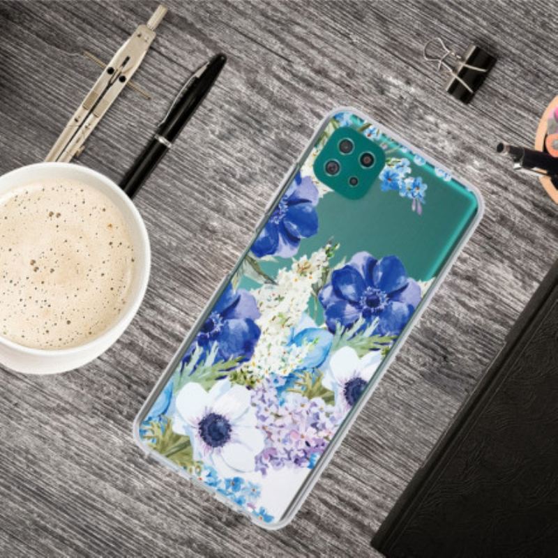 Cover Samsung Galaxy A22 5G Sømløs Akvarel Blå Blomster