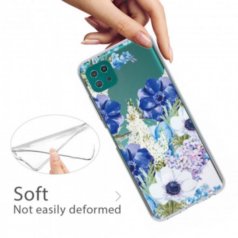 Cover Samsung Galaxy A22 5G Sømløs Akvarel Blå Blomster