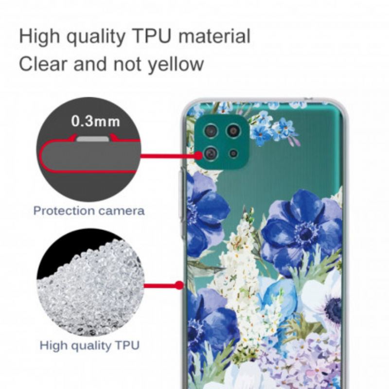 Cover Samsung Galaxy A22 5G Sømløs Akvarel Blå Blomster