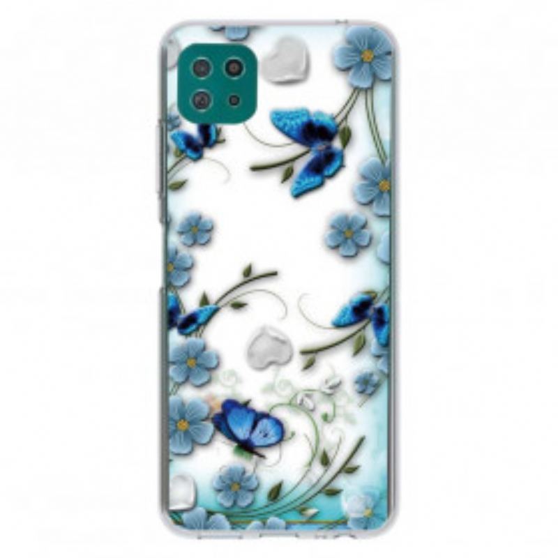 Cover Samsung Galaxy A22 5G Sømløse Retro Sommerfugle Og Blomster