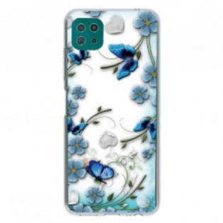 Cover Samsung Galaxy A22 5G Sømløse Retro Sommerfugle Og Blomster