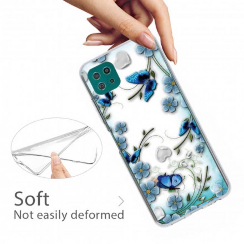 Cover Samsung Galaxy A22 5G Sømløse Retro Sommerfugle Og Blomster