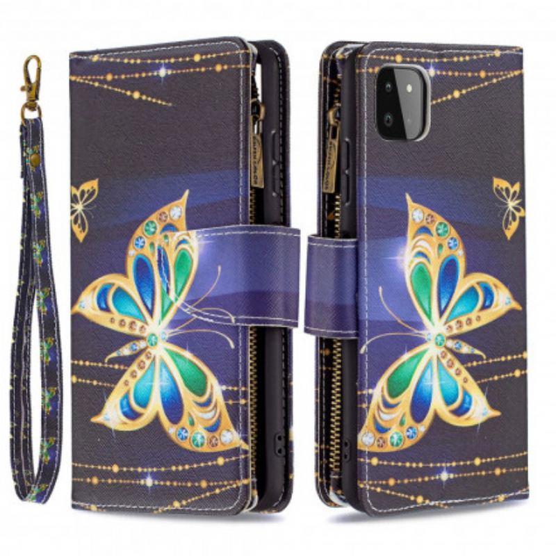 Flip Cover Samsung Galaxy A22 5G Butterflies Art Zipped Pouch