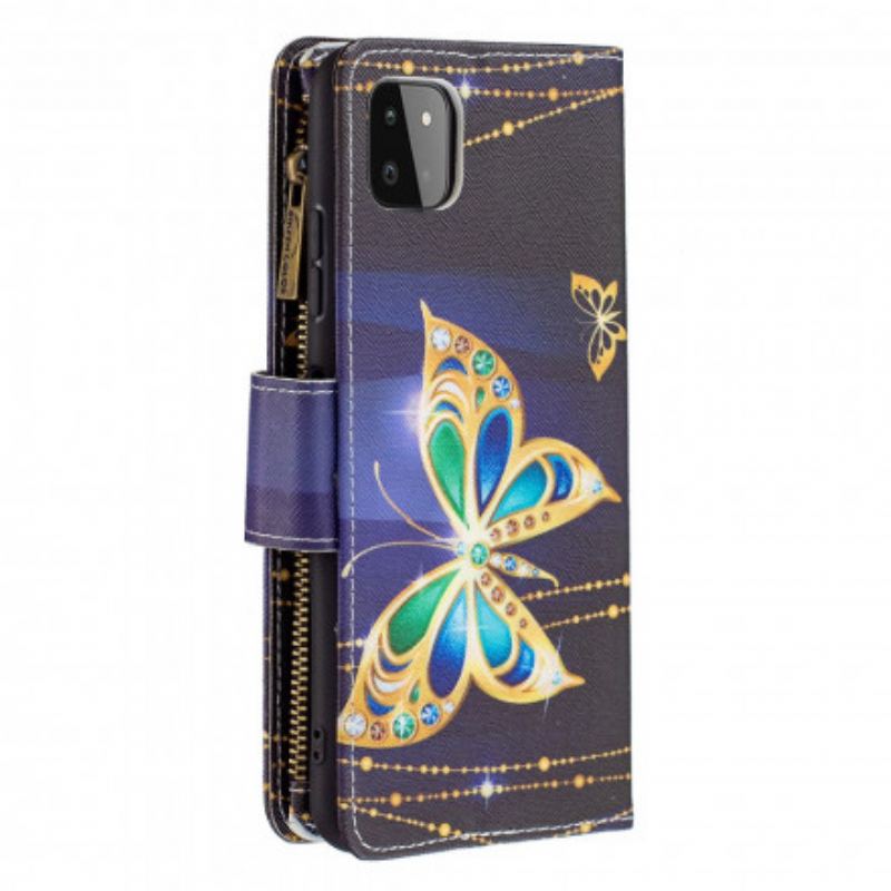 Flip Cover Samsung Galaxy A22 5G Butterflies Art Zipped Pouch