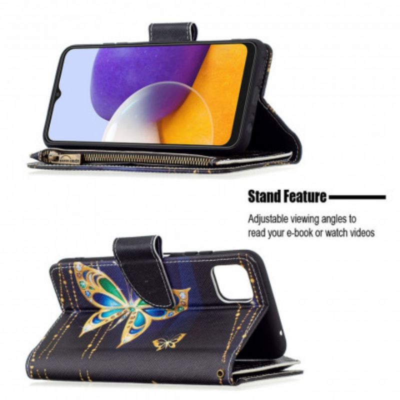 Flip Cover Samsung Galaxy A22 5G Butterflies Art Zipped Pouch