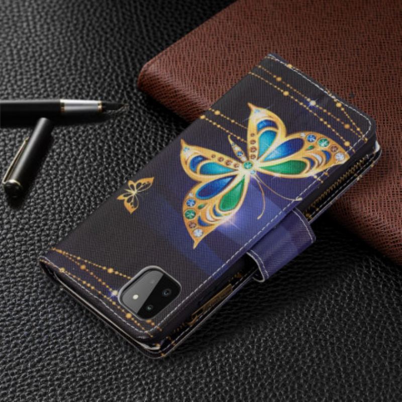 Flip Cover Samsung Galaxy A22 5G Butterflies Art Zipped Pouch