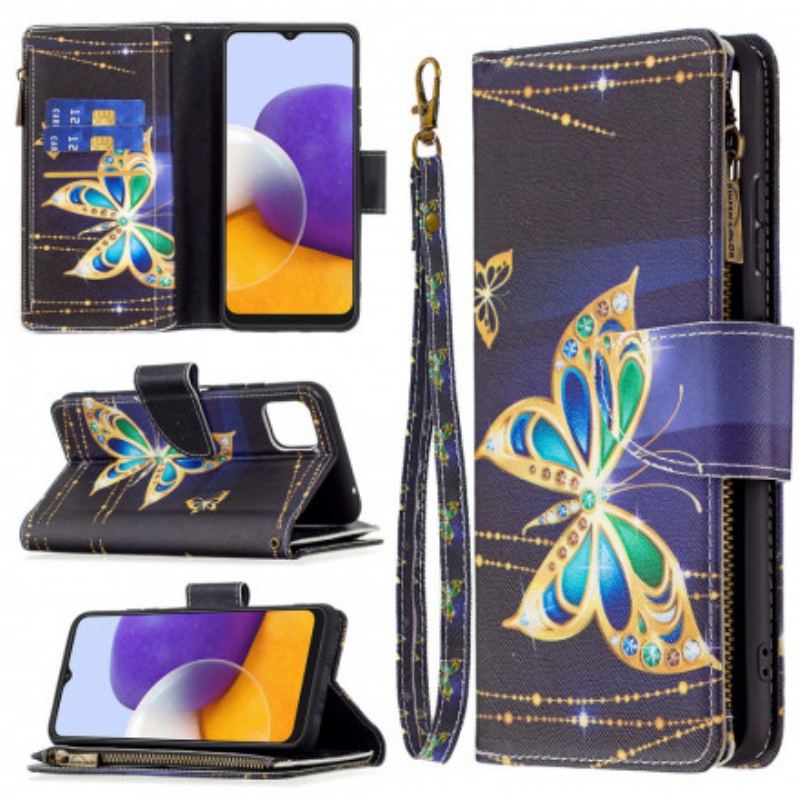 Flip Cover Samsung Galaxy A22 5G Butterflies Art Zipped Pouch