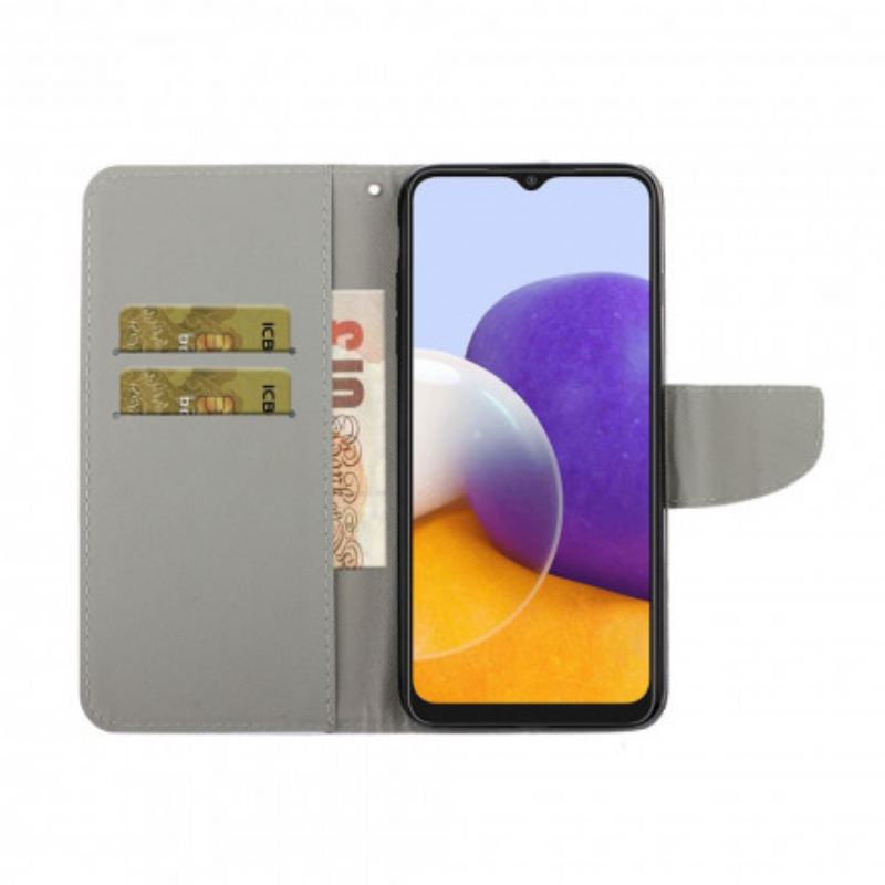 Flip Cover Samsung Galaxy A22 5G Farvede Plader Med Snor