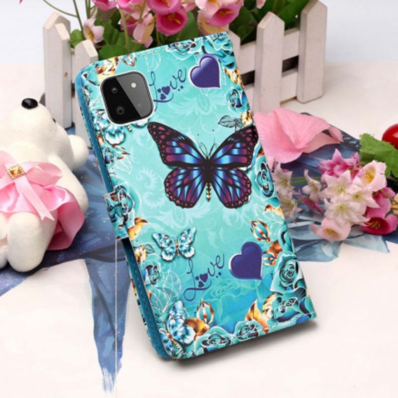 Flip Cover Samsung Galaxy A22 5G Gyldne Sommerfugle