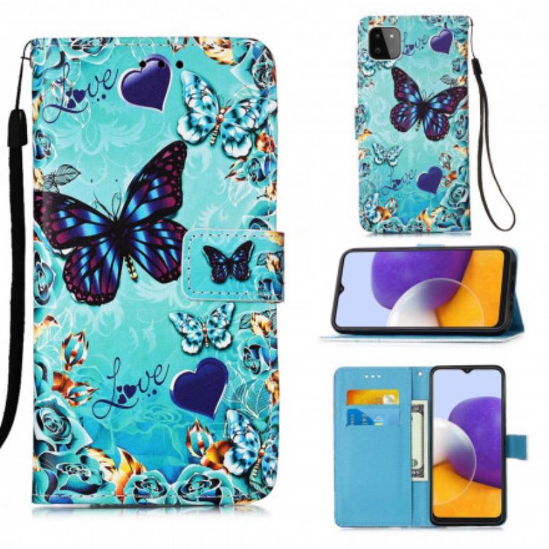 Flip Cover Samsung Galaxy A22 5G Gyldne Sommerfugle