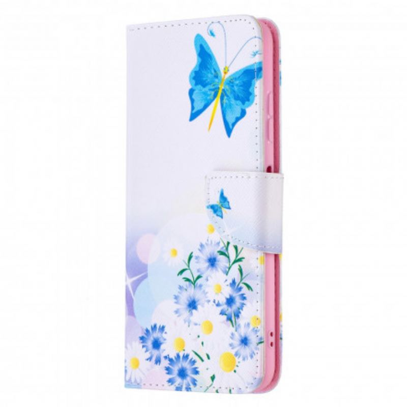 Flip Cover Samsung Galaxy A22 5G Malede Sommerfugle Og Blomster