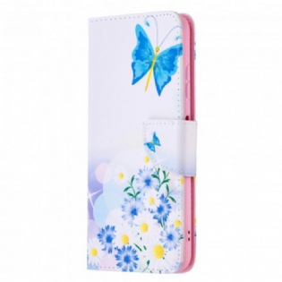 Flip Cover Samsung Galaxy A22 5G Malede Sommerfugle Og Blomster