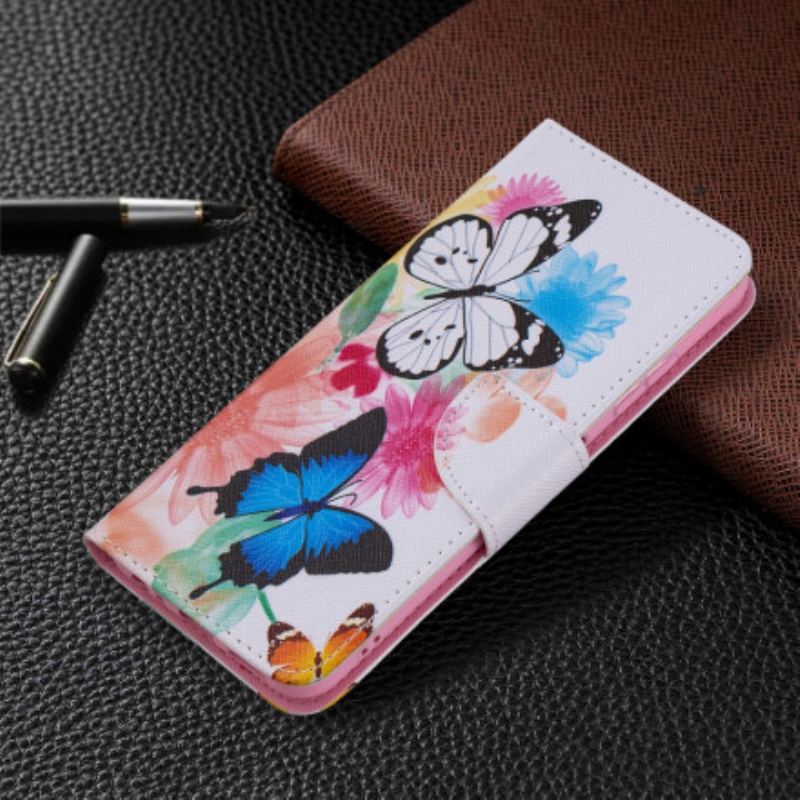 Flip Cover Samsung Galaxy A22 5G Malede Sommerfugle Og Blomster