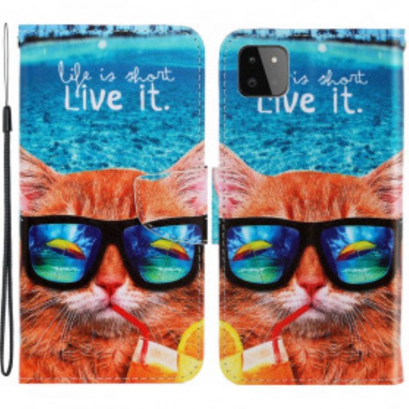 Flip Cover Samsung Galaxy A22 5G Med Snor Cat Live It Strappy