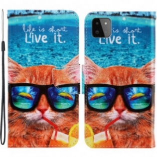 Flip Cover Samsung Galaxy A22 5G Med Snor Cat Live It Strappy