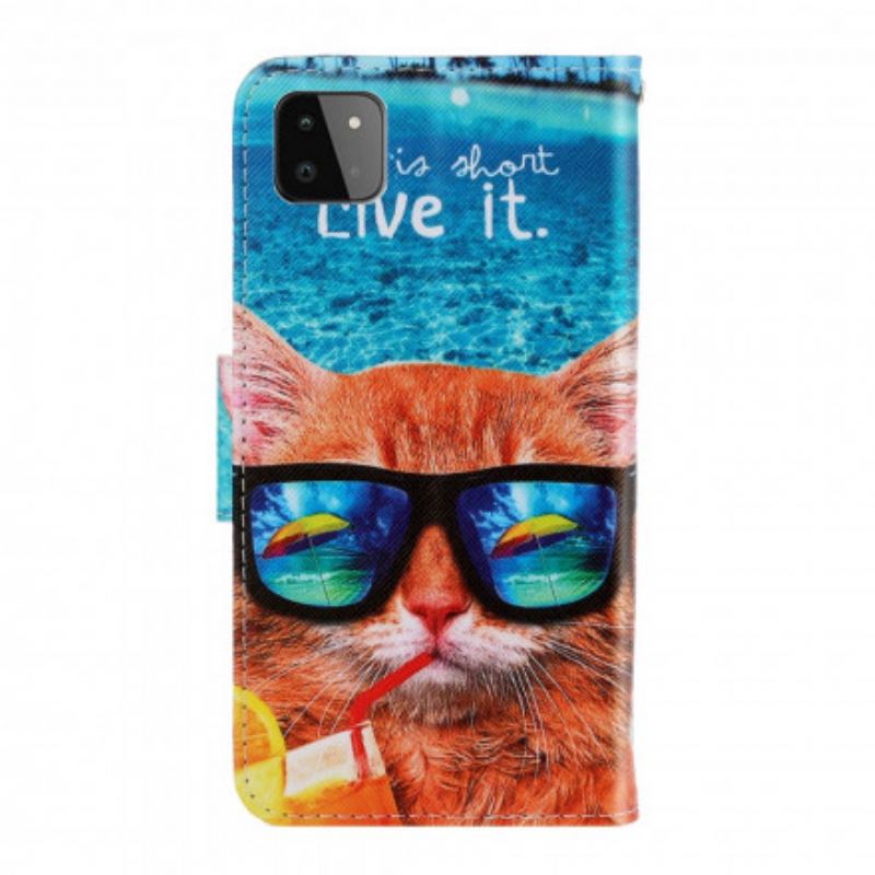 Flip Cover Samsung Galaxy A22 5G Med Snor Cat Live It Strappy