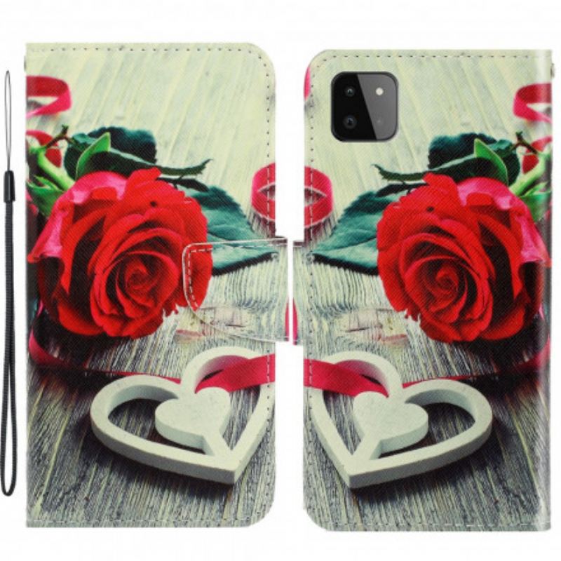 Flip Cover Samsung Galaxy A22 5G Med Snor Farverige Strappy Blomster