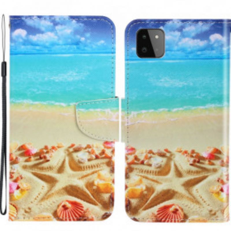 Flip Cover Samsung Galaxy A22 5G Med Snor Lanyard Beach