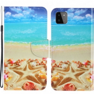 Flip Cover Samsung Galaxy A22 5G Med Snor Lanyard Beach