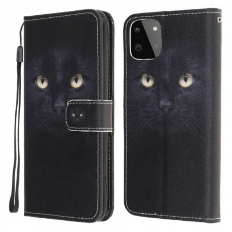 Flip Cover Samsung Galaxy A22 5G Med Snor Strappy Black Cat Eyes