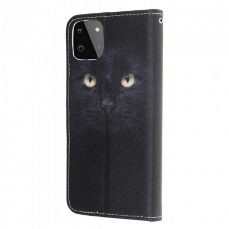 Flip Cover Samsung Galaxy A22 5G Med Snor Strappy Black Cat Eyes