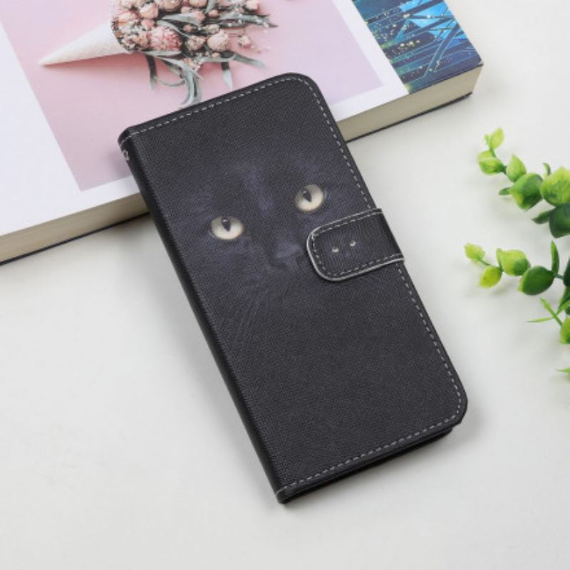 Flip Cover Samsung Galaxy A22 5G Med Snor Strappy Black Cat Eyes