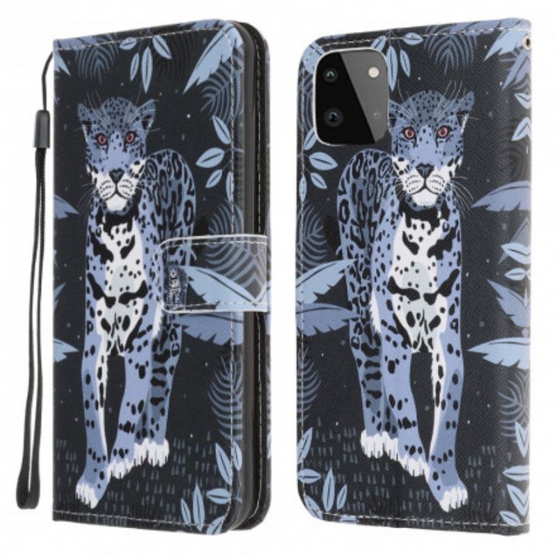 Flip Cover Samsung Galaxy A22 5G Med Snor Strappy Leopard